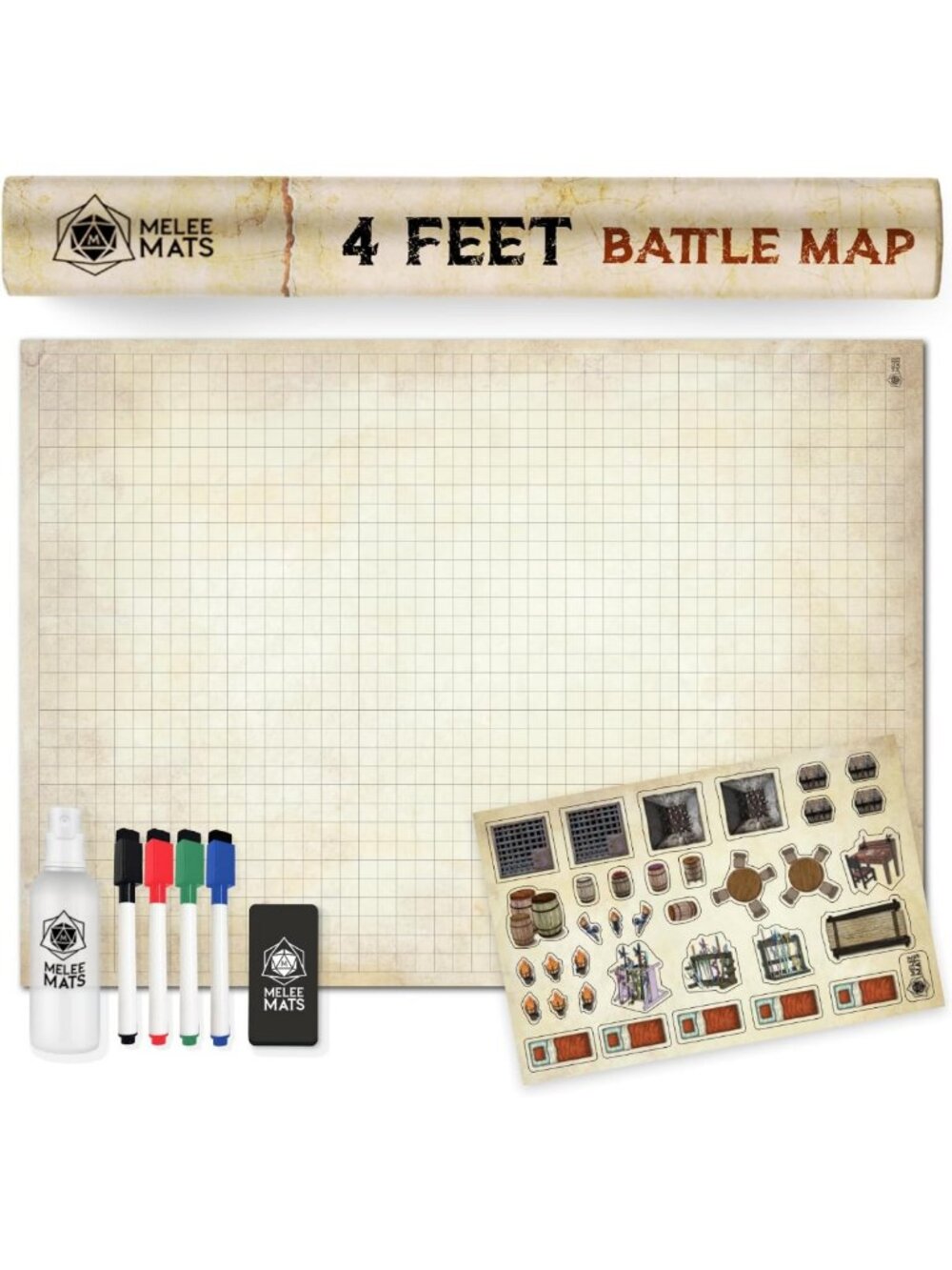 Ultimate D&D Map Starter Set - 35” x 48” Wet & Dry Erase Battle Grid for Gaming